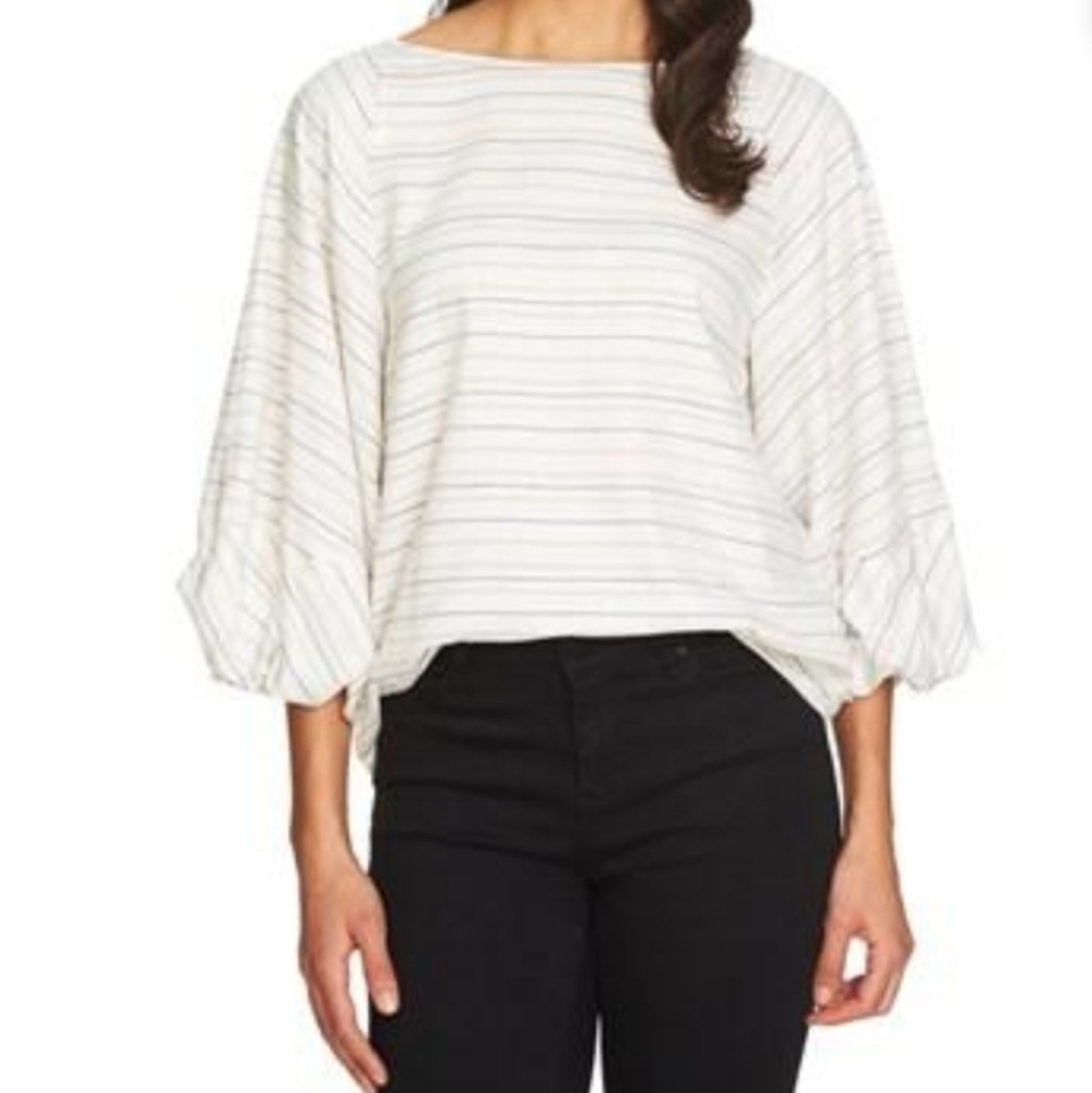 1. State metallic stripe balloon sleeve blouse Sm